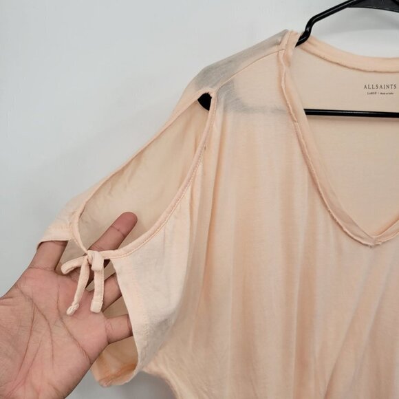 All Saints V-Neck Off-Shoulder Tee Lightweight Top Relaxed Fit Large Womens Pink - Picture 4 of 13